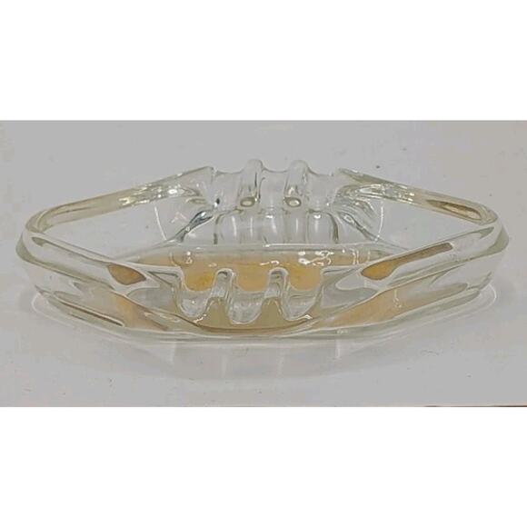 Vintage MCM Clear Glass 6 Slot Ashtray Diamond Shape 5.5" Felt Bottom - Picture 1 of 8